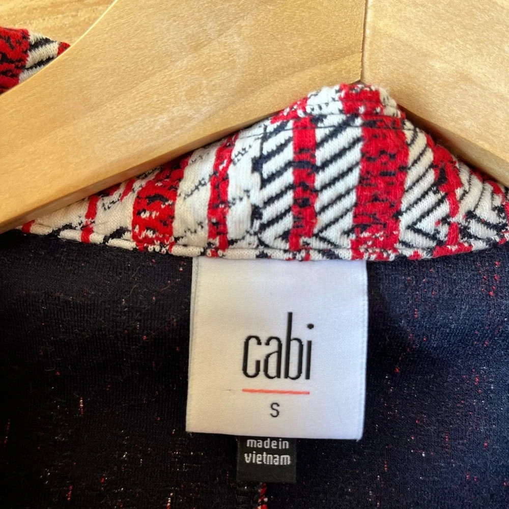 CAbi Red Patterned Tweed Jacket - Women's Button Front Blazer, Size S - Picture 4 of 8